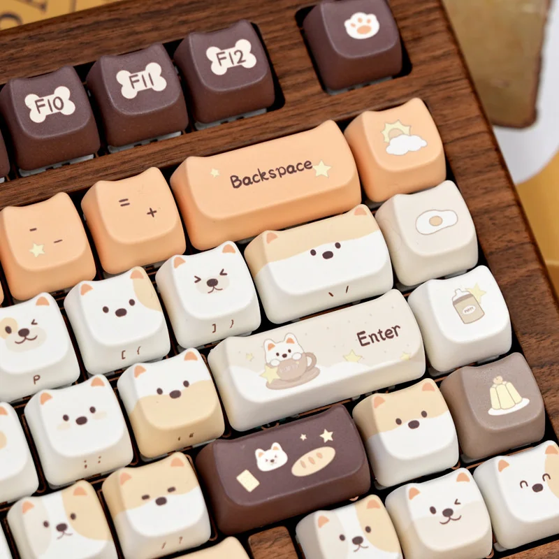 Several Puppy Squad keycaps arranged playfully, emphasizing the adorable cartoon theme.