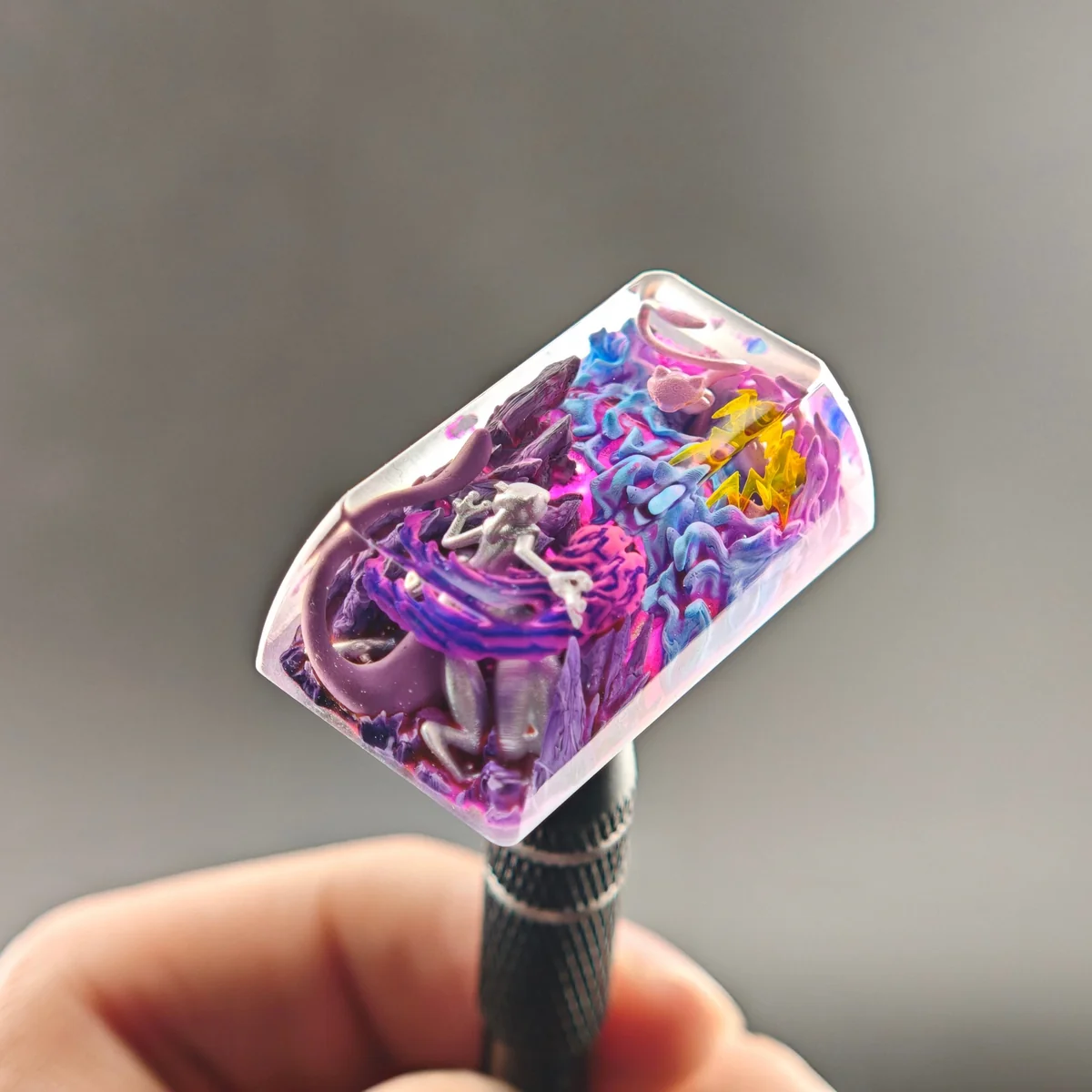 Pokemon Mewtwo & Mew Handcrafted Mewtwo & Mew installed on a mechanical keyboard setup