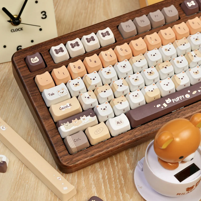 Close-up of Puppy Squad keycaps highlighting dye-sublimated legends and PBT texture.