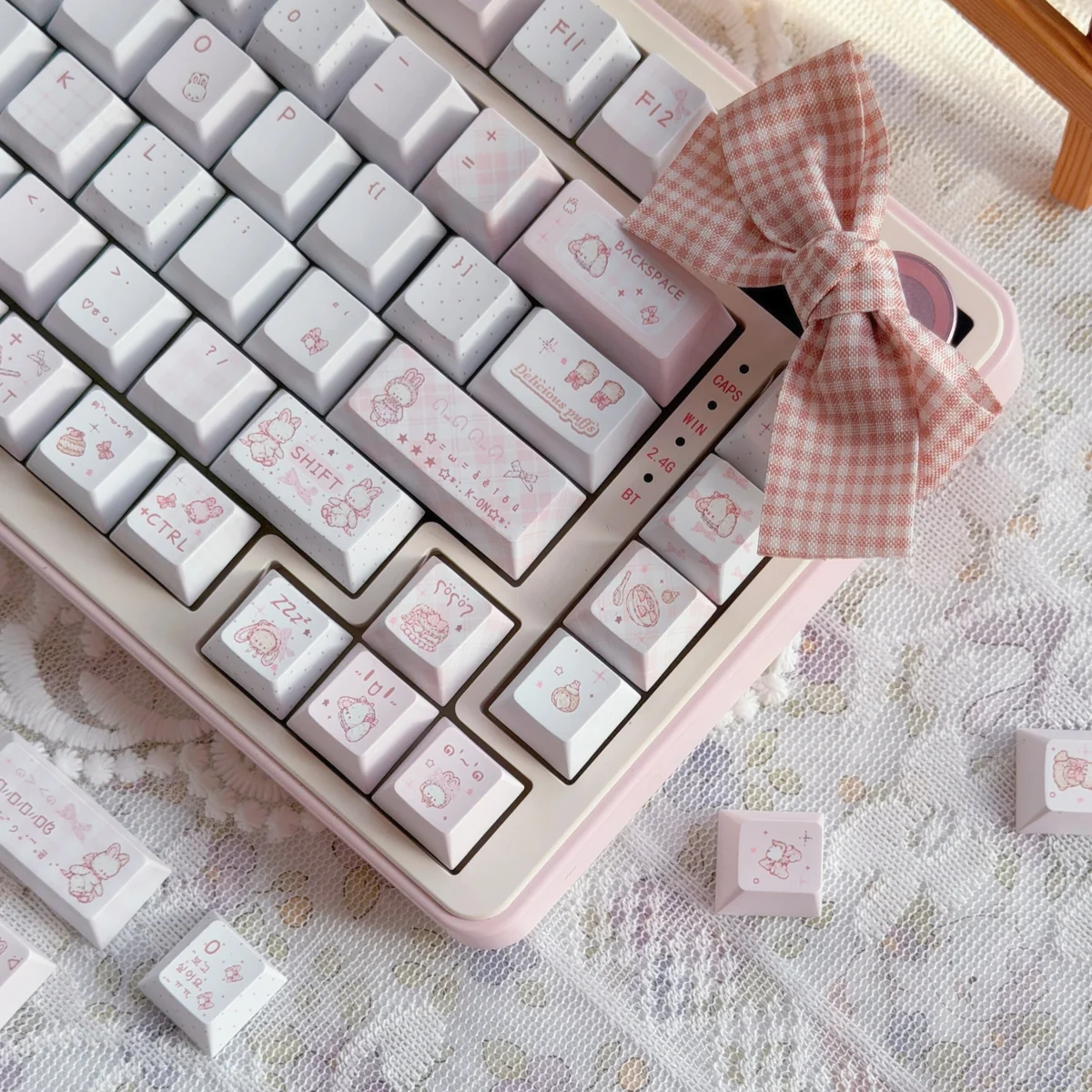 Rabbit Bear Story Cherry Unique Rabbit Bear Story installed on a mechanical keyboard setup