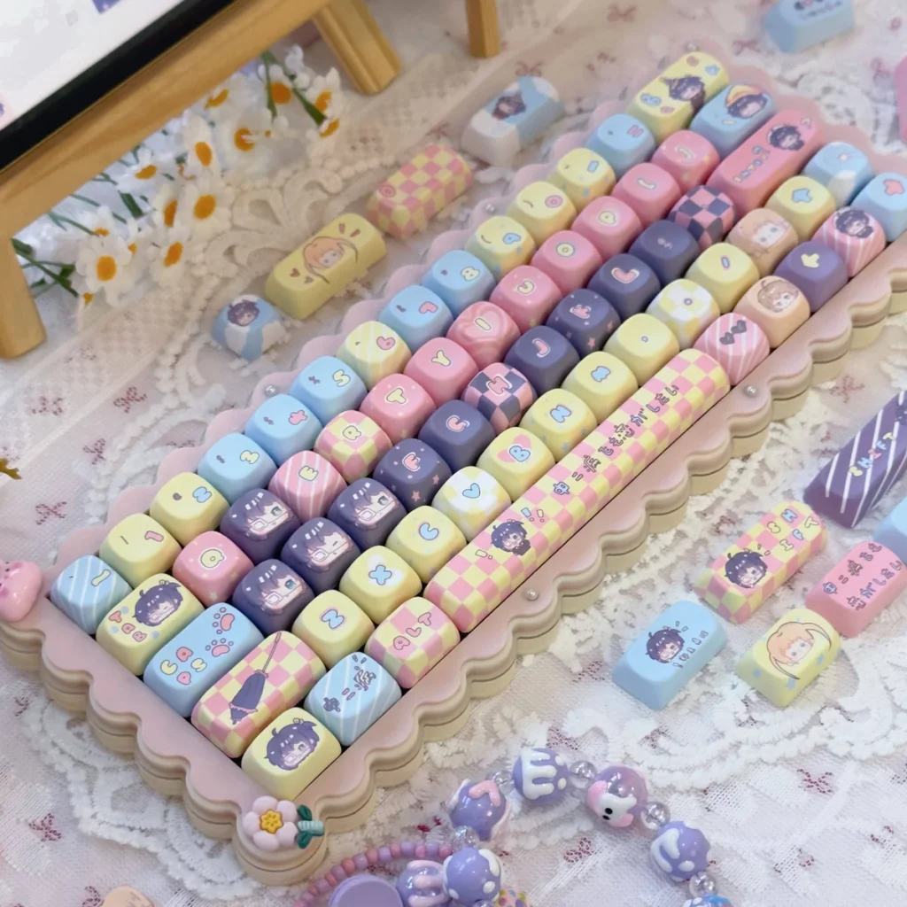 Full Rikka Takanashi MOA PBT Keycap Set showcasing vibrant anime character art