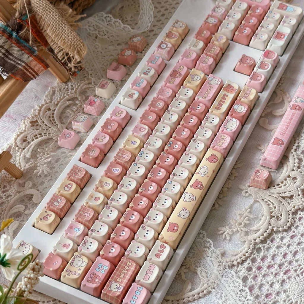 Full Rilakkuma MOA Profile Keycap Set on a keyboard, showcasing whimsical characters