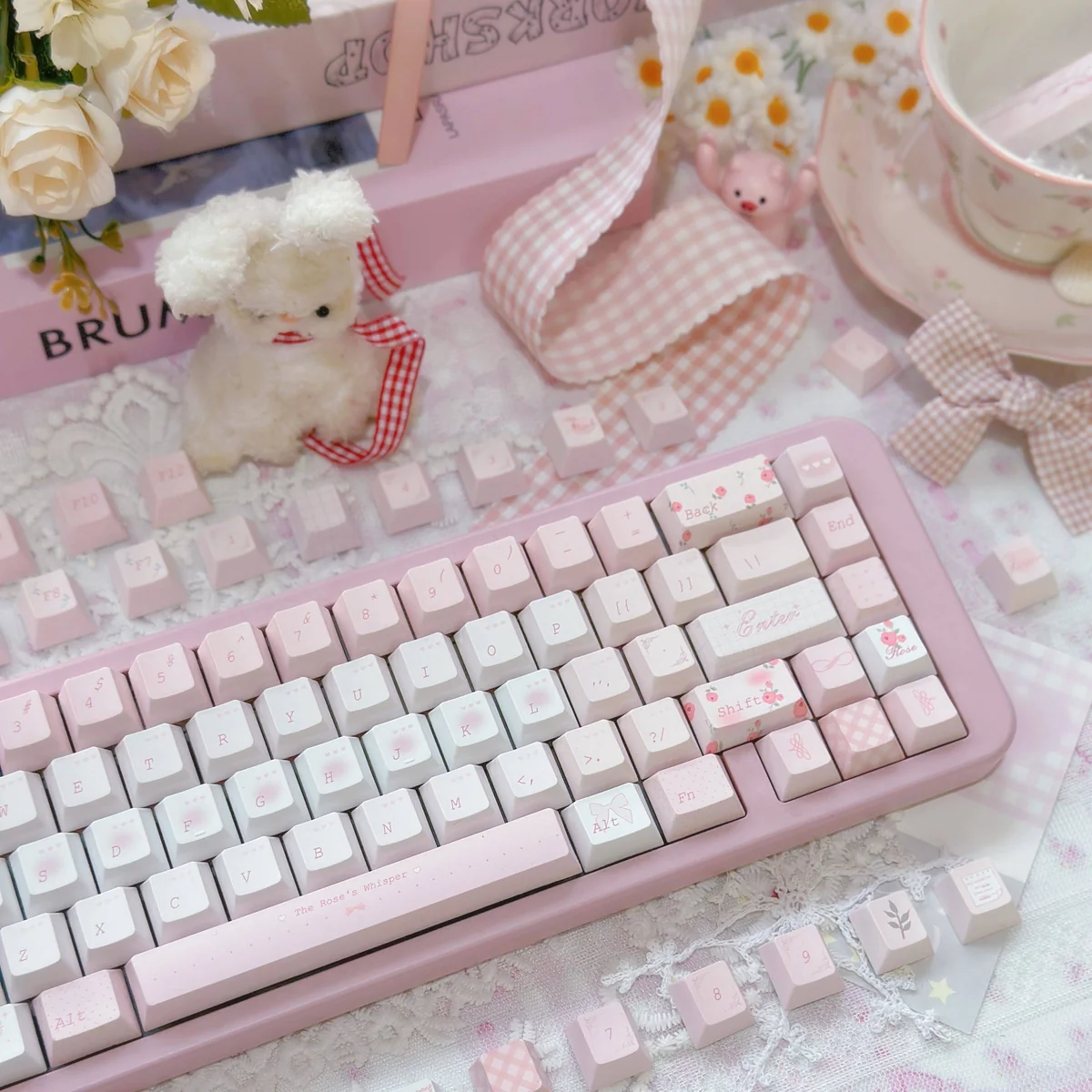 Close-up of Rose Whisper Cherry Keycap Exquisite Rose Whisper highlighting details and finish