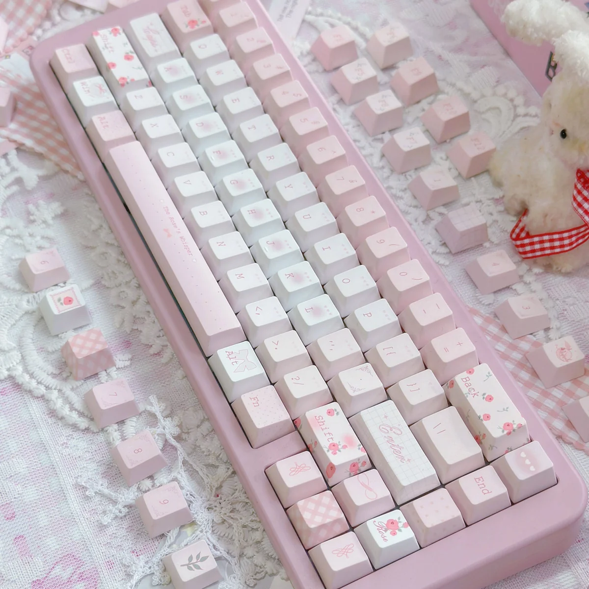 Rose Whisper Cherry Keycap Exquisite Rose Whisper installed on a mechanical keyboard setup
