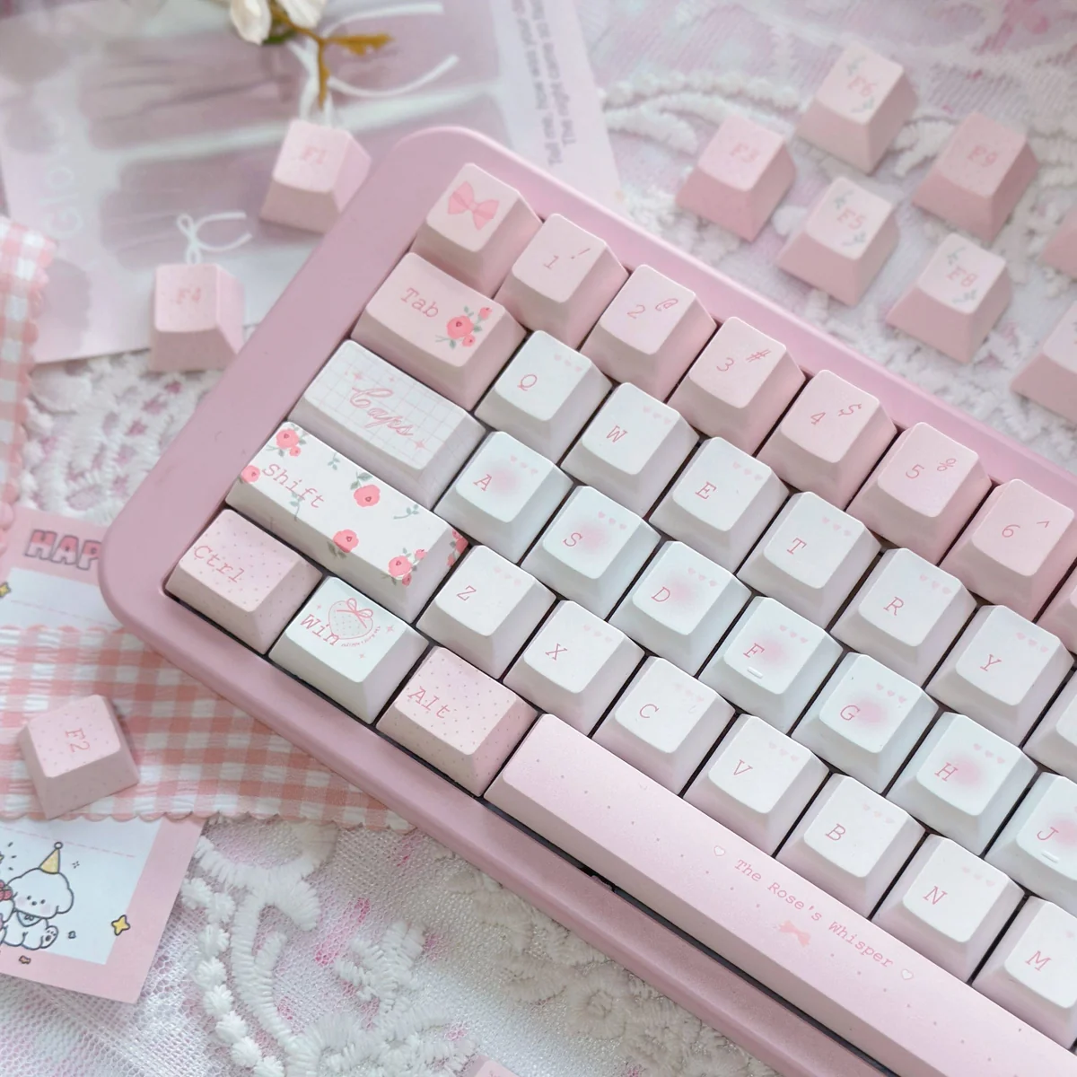 Detailed texture view of Rose Whisper Cherry Keycap Exquisite Rose Whisper design and material