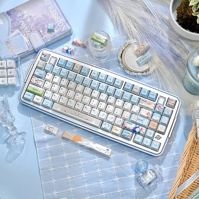 Full layout of 131 Sacred Mountain PBT keycaps with included modifiers