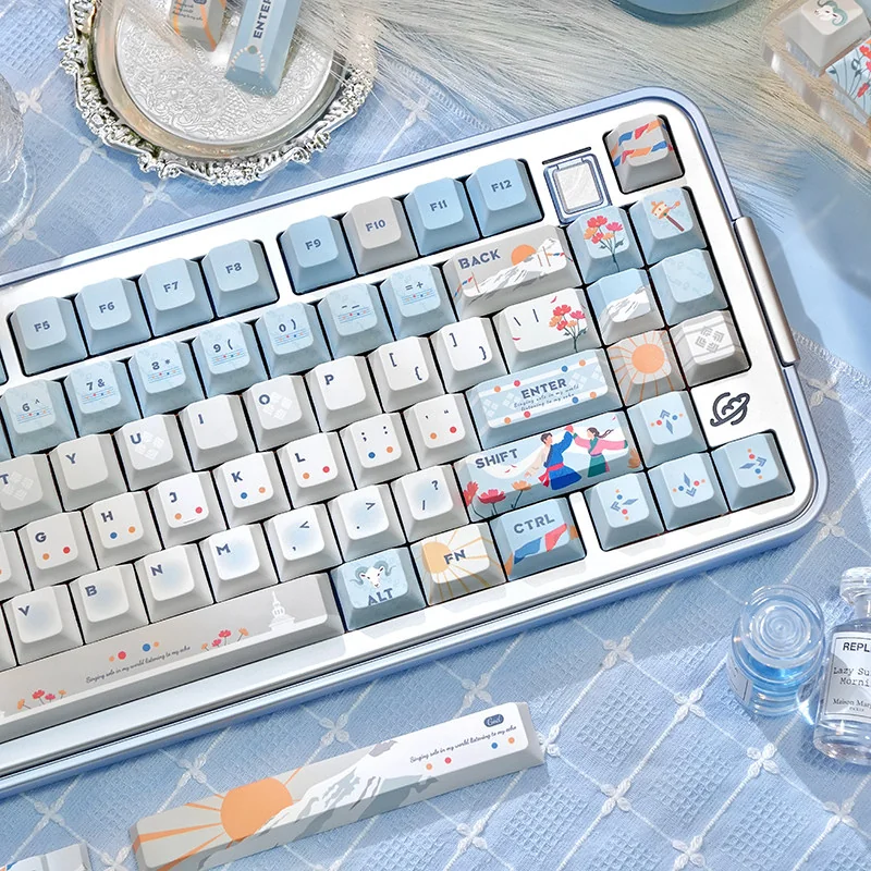 Side view of Sacred Mountain keycaps highlighting Cherry profile ergonomics