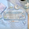 Sacred Mountain PBT Cherry Keycap Set on a keyboard, showcasing serene landscape art
