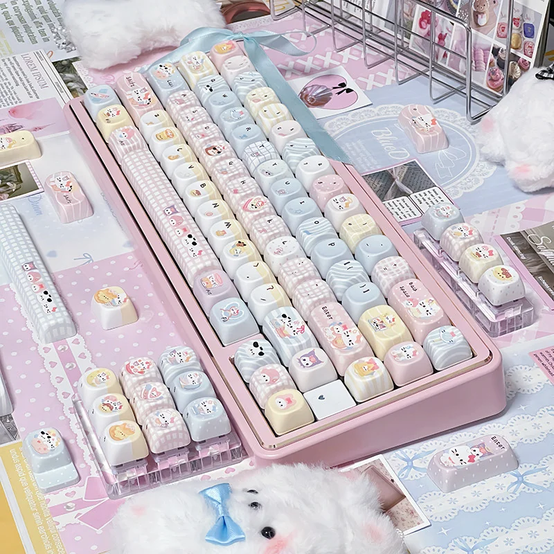 Texture and finish of the durable PBT Sanrio keycaps, resistant to shine and wear.