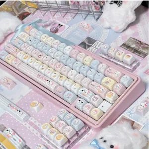 Full Sanrio PBT Keycap Set with Hello Kitty, My Melody, and friends on a mechanical keyboard.