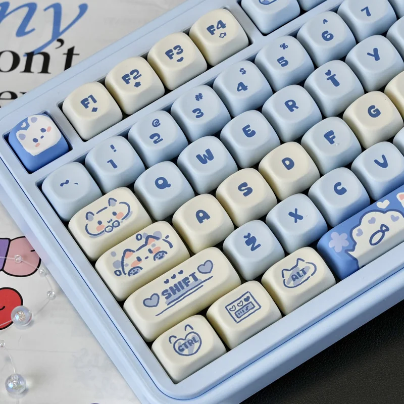 Close-up of Sea Salt Cat keycaps, highlighting MOA profile and dye-sublimation.
