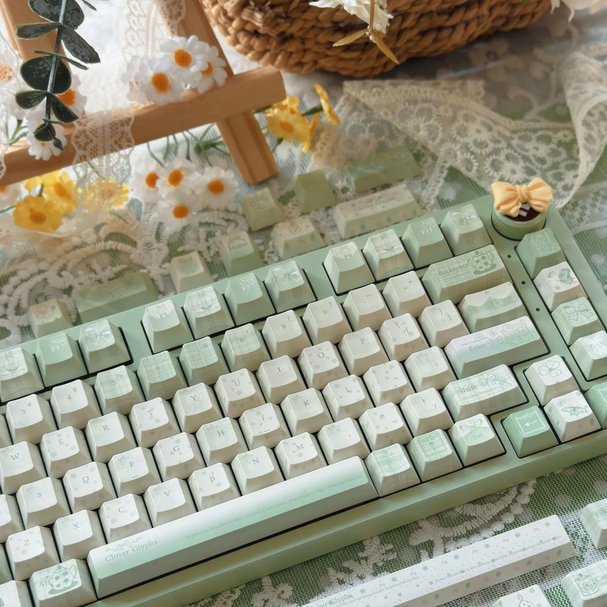 Tranquil Moss Keycap Set paired with a nature-inspired desk mat