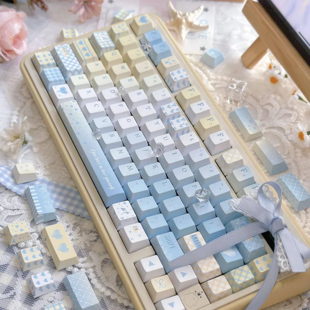 Seven Parts Blue PBT Cherry Profile Keycap Set on a mechanical keyboard