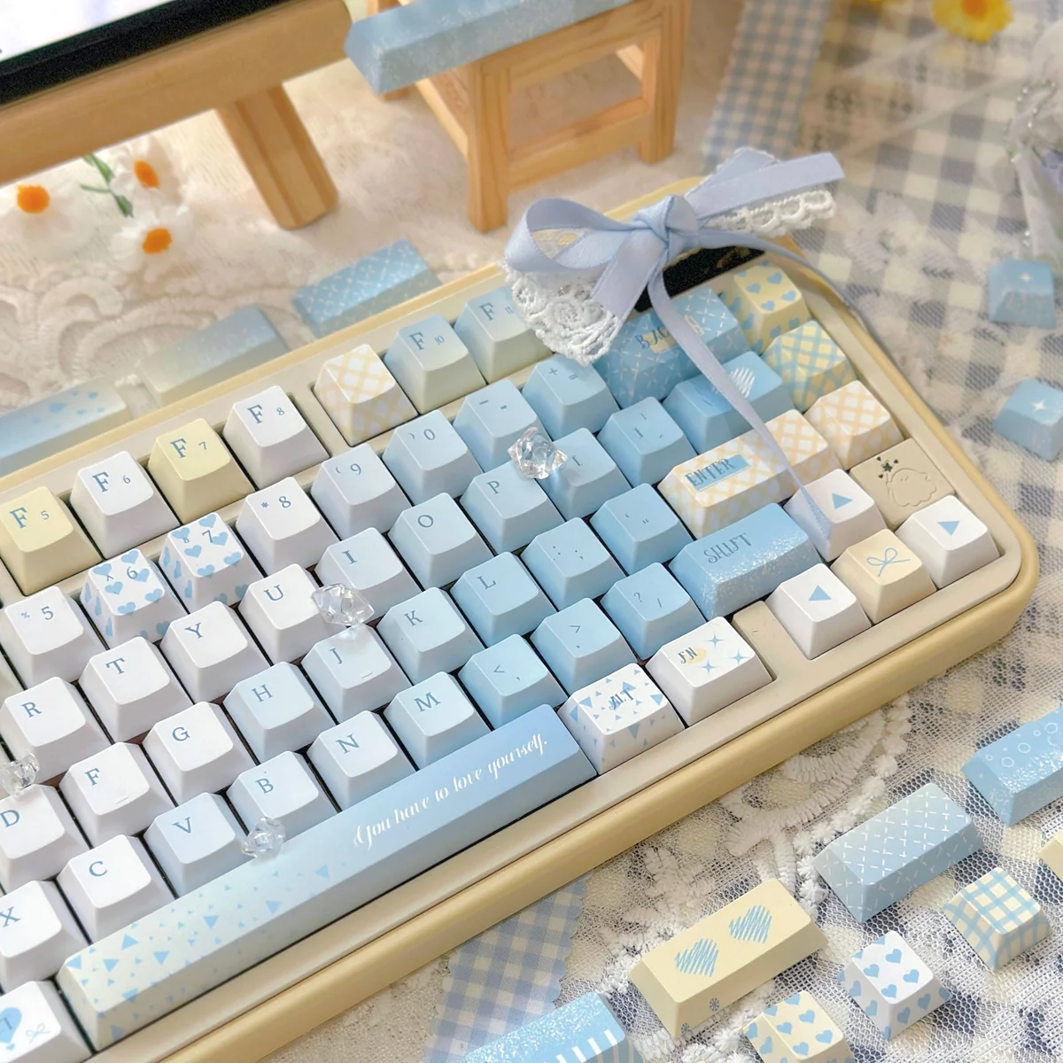 Full layout of the Seven Parts Blue PBT Keycap Set, including modifier keys