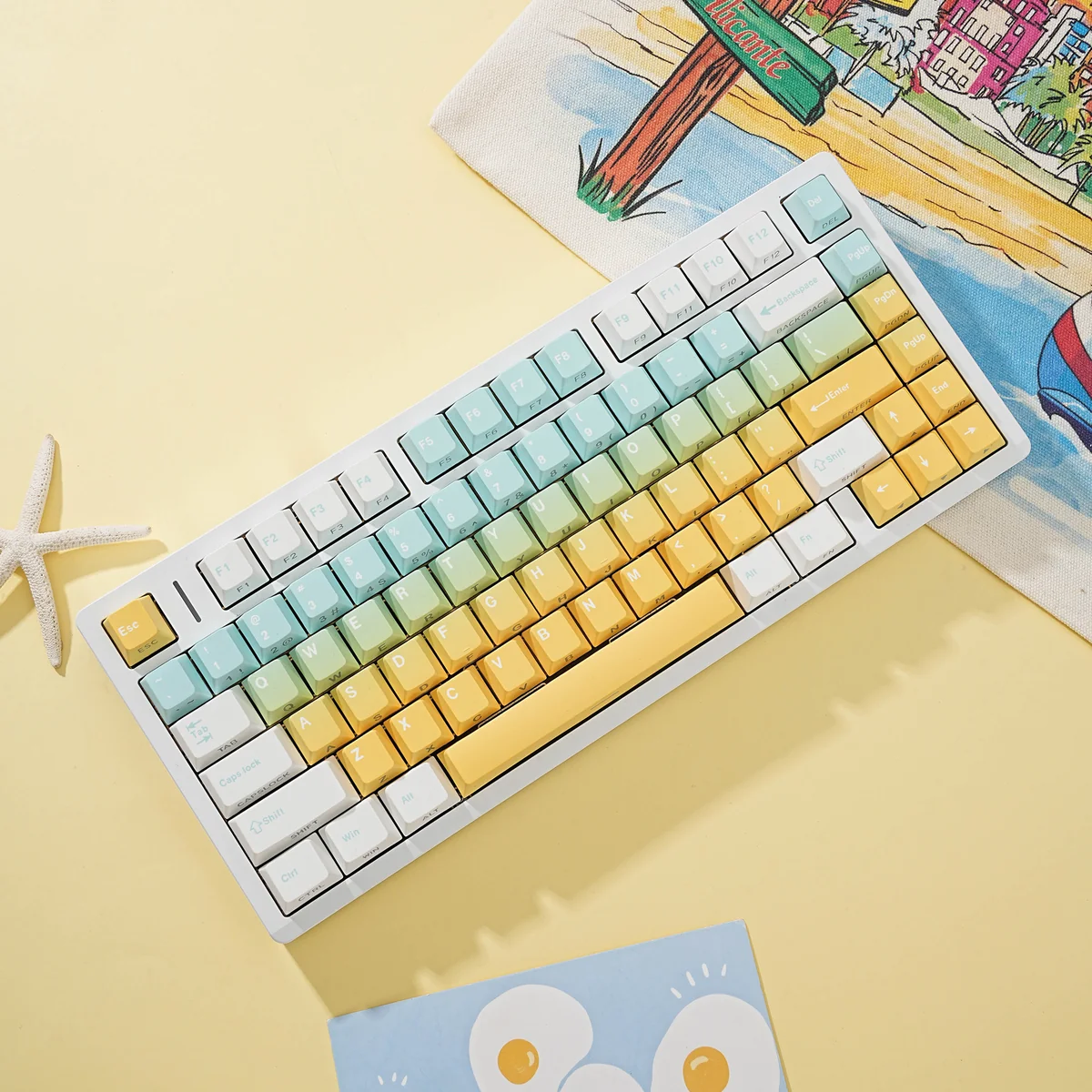 Ergonomic Cherry profile of Shallow Dream keycaps from a side angle