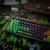 Shameless Cherry profile keycaps illuminated by RGB backlight