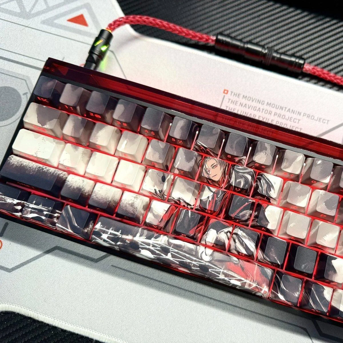 Close-up of side-printed backlit legends on chess keycaps
