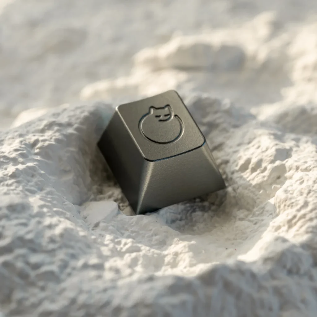 Sleeping cat artisan keycap made of aluminum on a mechanical keyboard