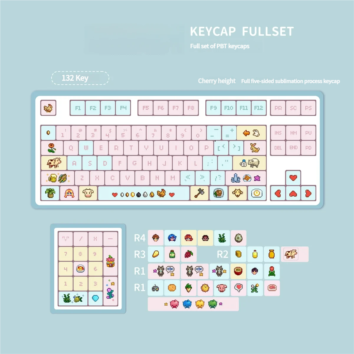 Image illustrating the fade-resistant quality of dye-sublimated PBT Stardew Valley keycaps