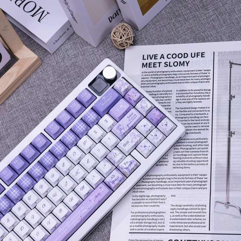 Side profile of Stylish Iris Cherry Keycap Artistic Iris Dye-Sub showing keycap set shape and fit