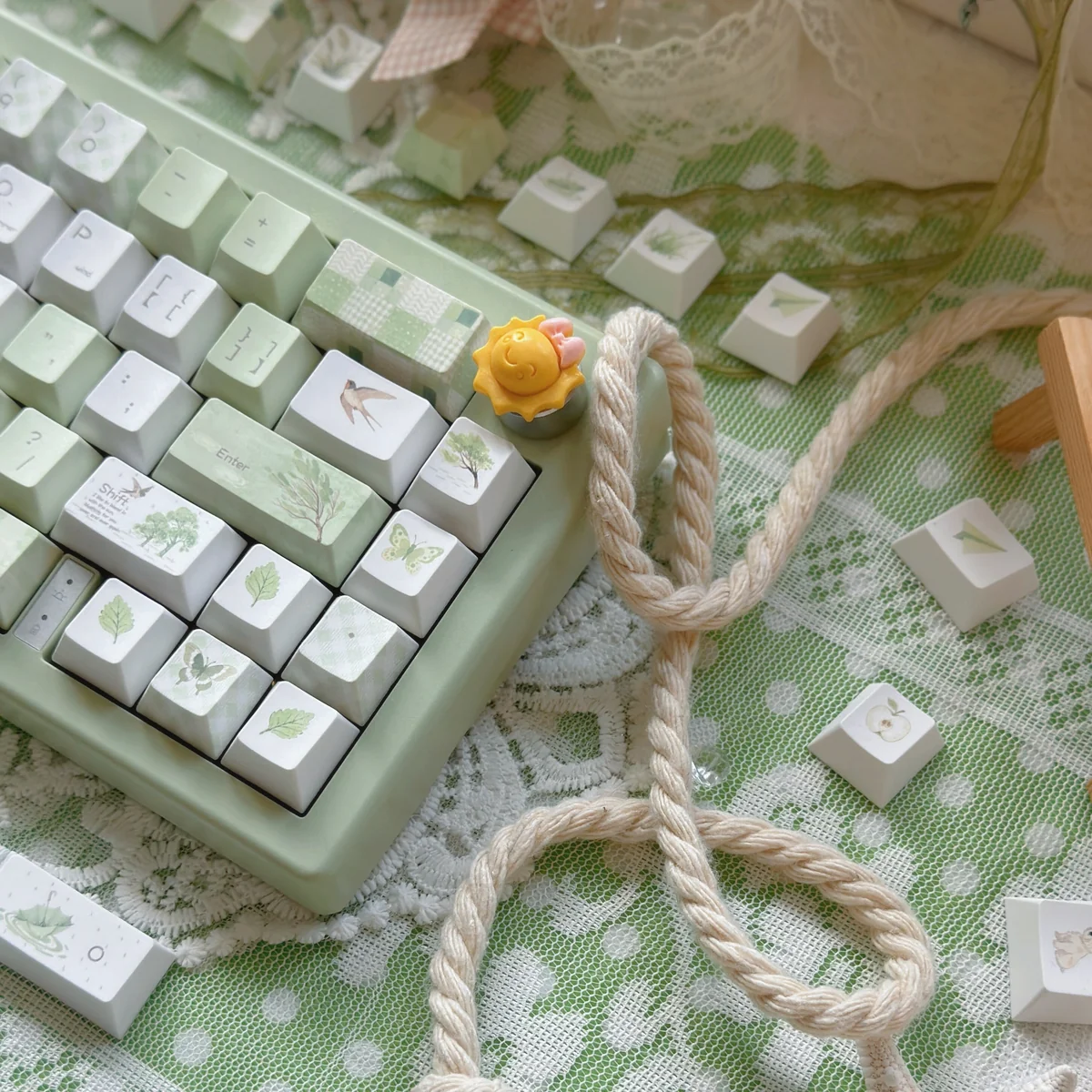 Overhead view of the Summer Rain Cherry Profile Keycap Set, showing full layout compatibility.