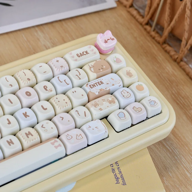 Sweet Treat Cake keycaps in pastel dessert theme on a white keyboard