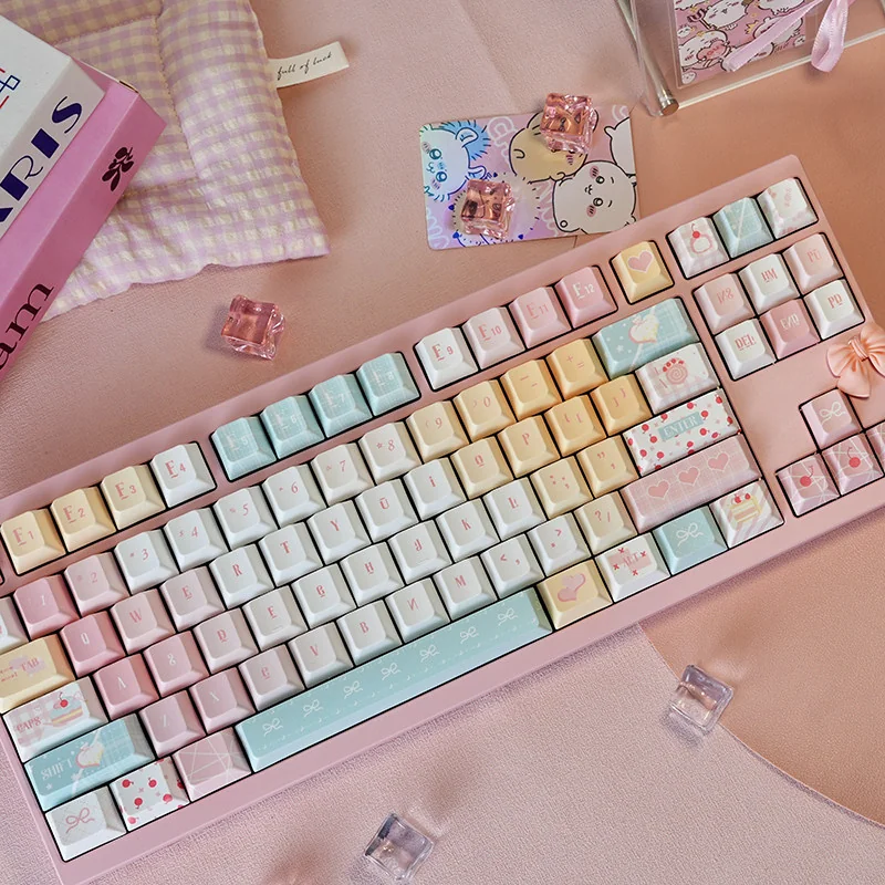 Sweet Treats Dessert PBT Keycap Set on a white mechanical keyboard