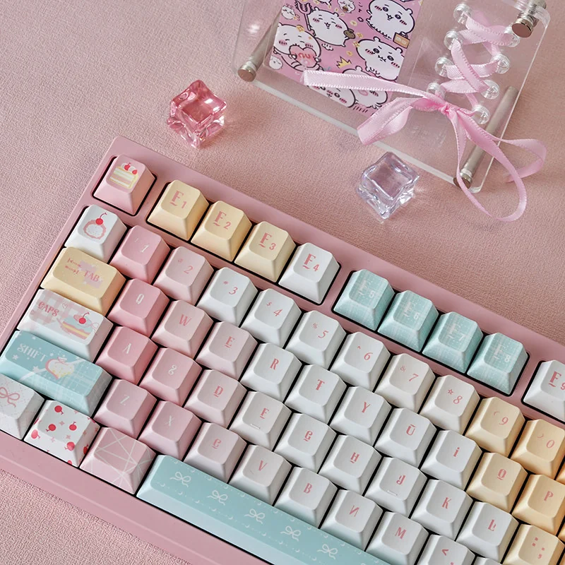Close-up of dessert-themed dye-sublimated legends on PBT keycaps