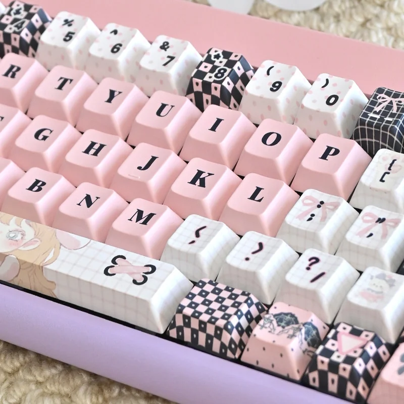 Detail shot of the durable PBT texture of the pink keycaps