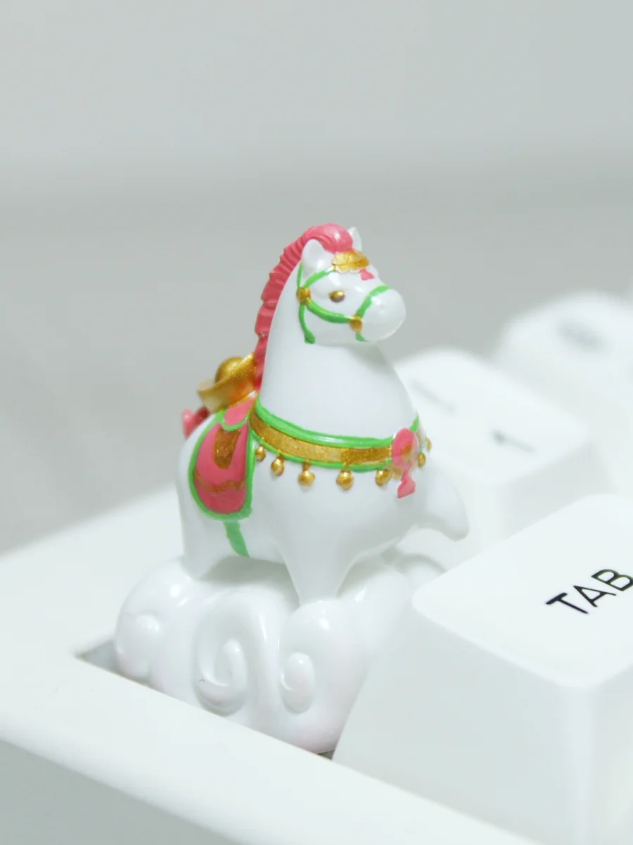 Auspicious Horse Keycap with subtle backlighting, emphasizing its symbolic good fortune.