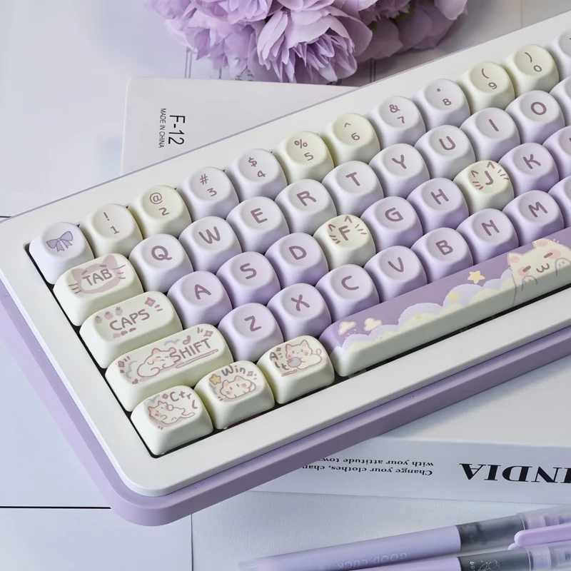 Close-up of Taro Paste Kitten MOA Adorable PBT dye-sub MOA highlighting details and finish