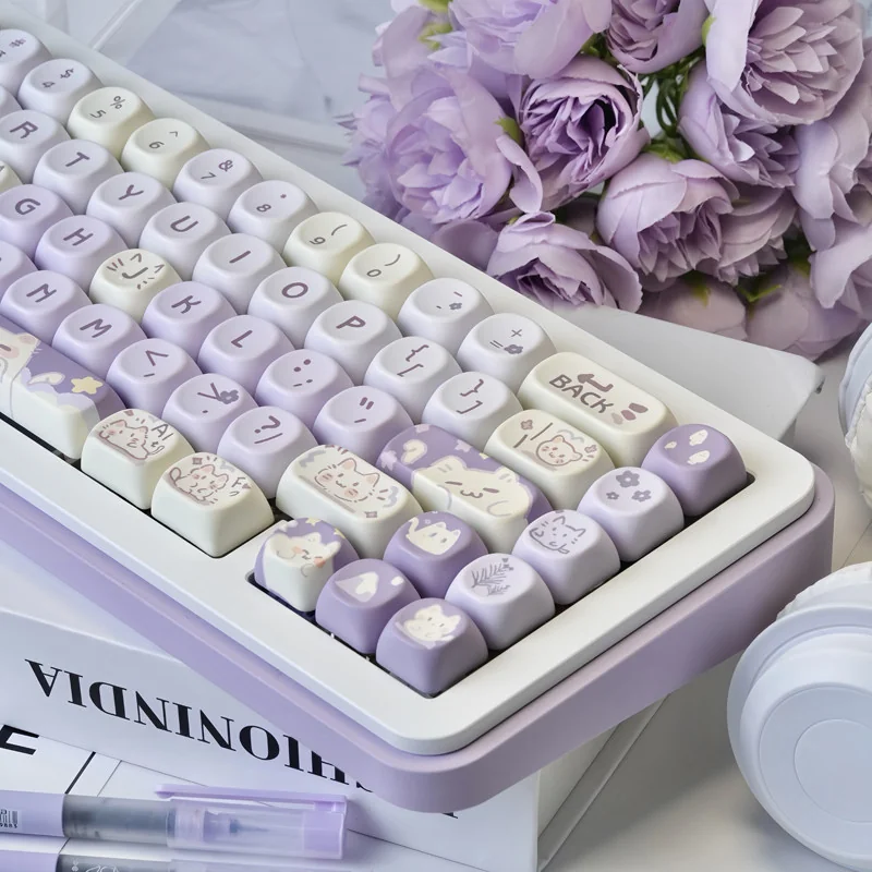 Side profile of Taro Paste Kitten MOA Adorable PBT dye-sub MOA showing keycap set shape and fit