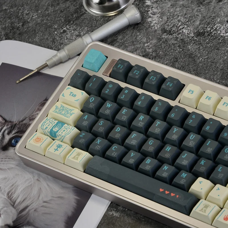 Close-up view of dye-sublimated legends on Tears of Kingdom keycaps, featuring Zelda symbols