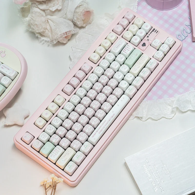Side profile of Tokyo Pink Diary MOA Exclusive Tokyo Log Pink showing keycap set shape and fit