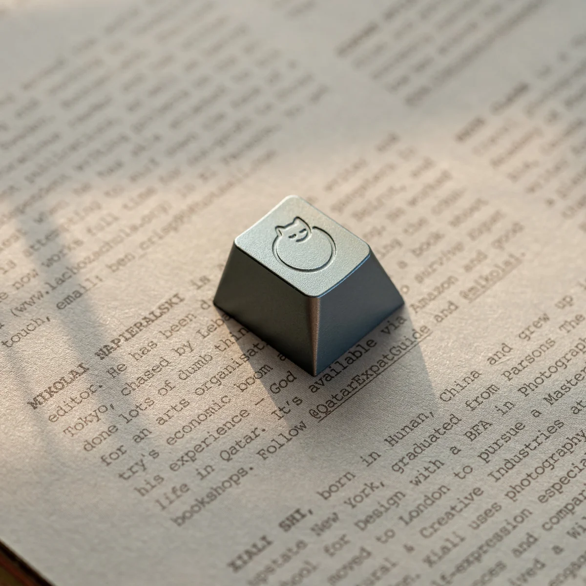 Top view of the metallic sleeping cat keycap for MX switches