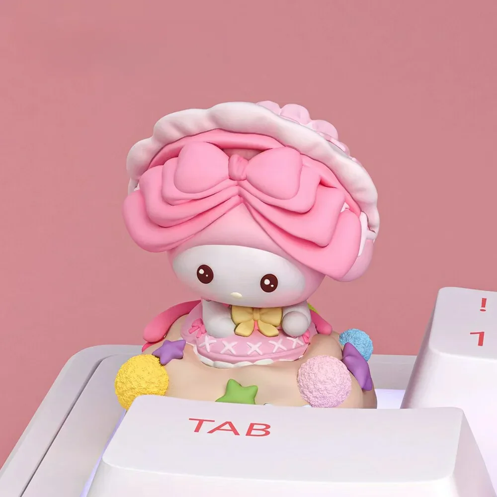 My Melody keycap from a different angle, showcasing its adorable pink accents and fantasy theme