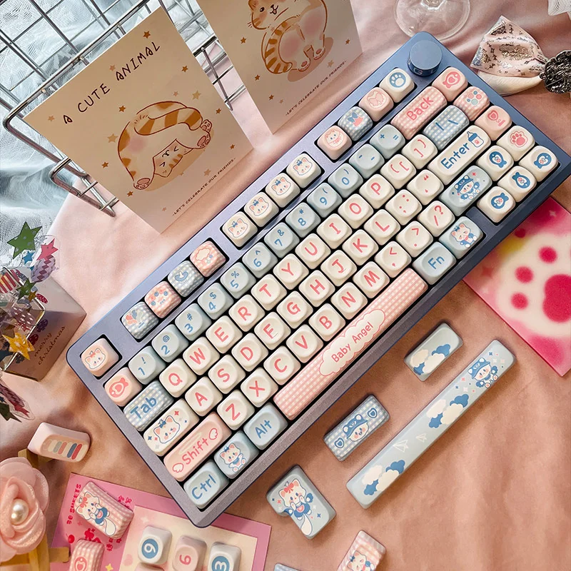 Whimsical Milk Candy Bunny keycaps with cute animal designs