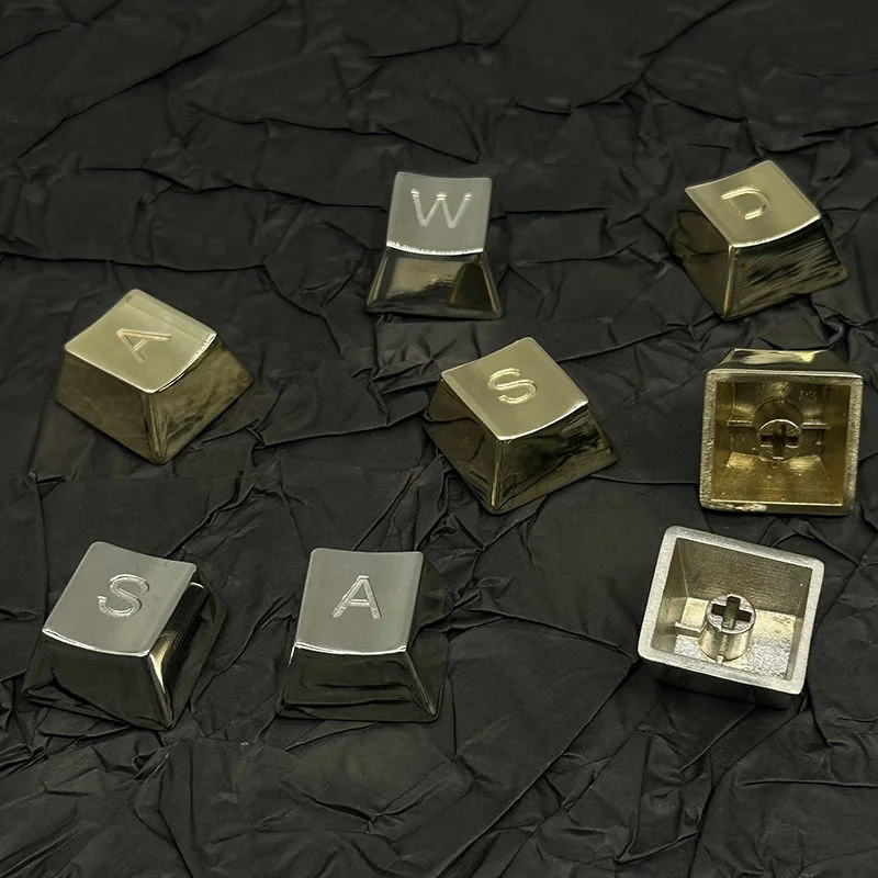 Detailed shot of a white copper keycap, emphasizing its smooth finish and precise crafting