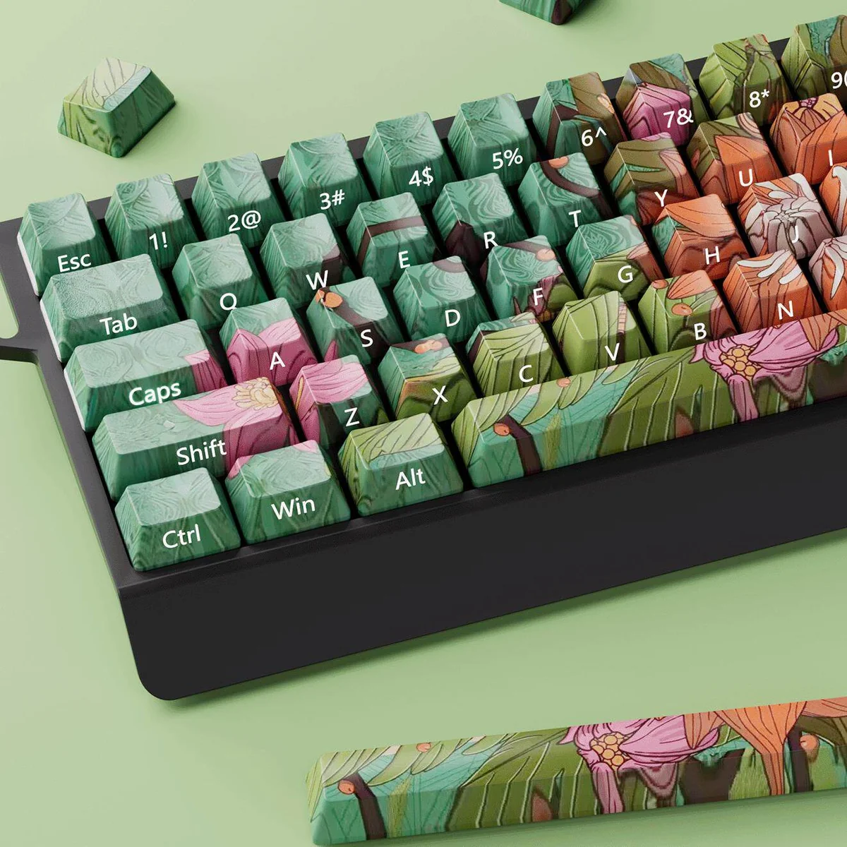 Wild Lotus Cherry Keycap Durable PBT side-lit installed on a mechanical keyboard setup