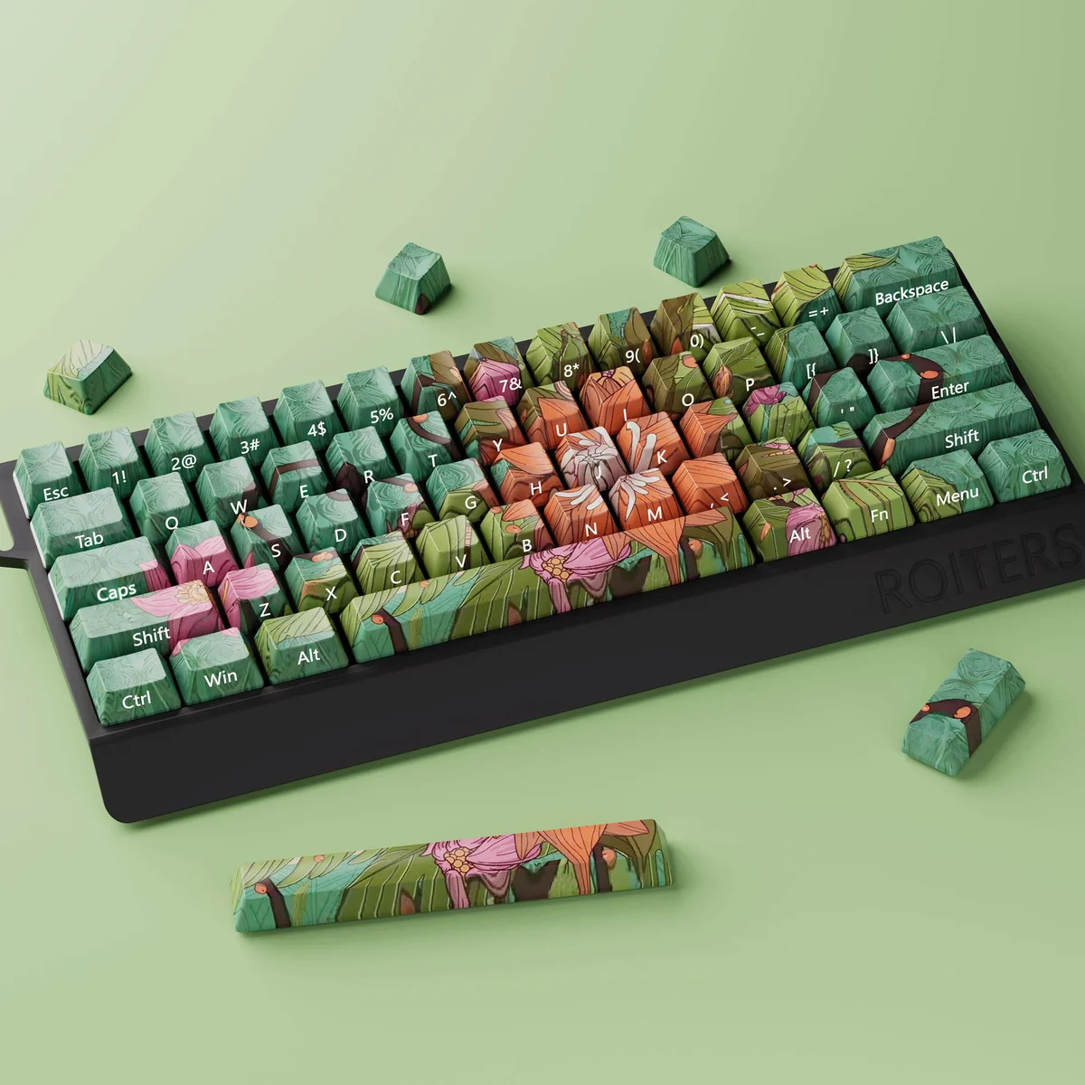 Side profile of Wild Lotus Cherry Keycap Durable PBT side-lit showing keycap set shape and fit