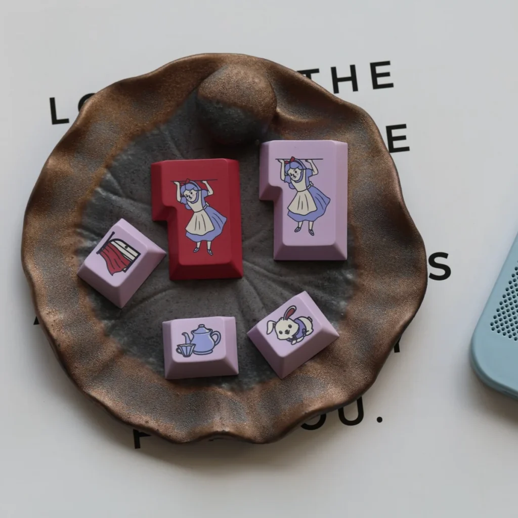 Close-up of Wonderland Cherry Keycap Set Enchanting highlighting handcrafted details and finish