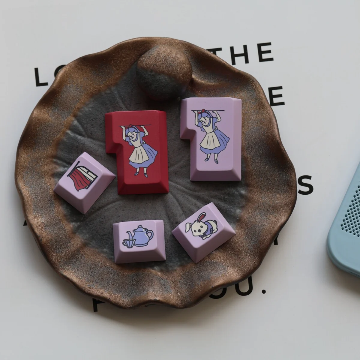 Close-up of Wonderland Cherry Keycap Set Enchanting highlighting handcrafted details and finish