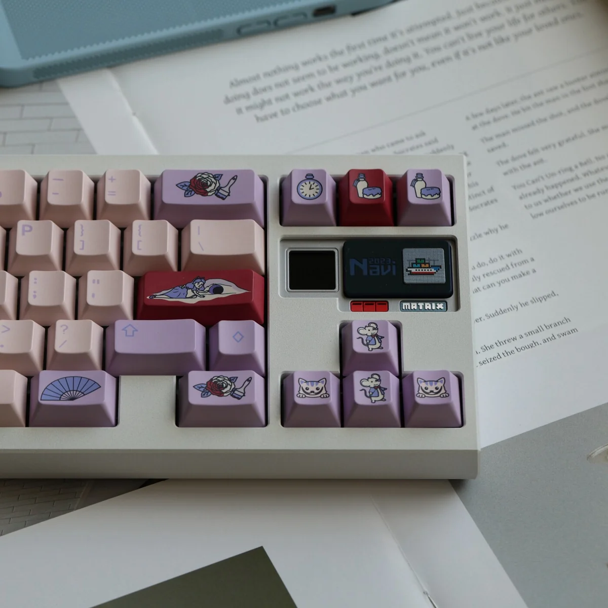 Wonderland Cherry Keycap Set Enchanting installed on a mechanical keyboard setup