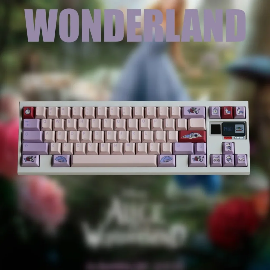 Wonderland Cherry Keycap Set Enchanting hero image featuring Wonderland Keycap Set