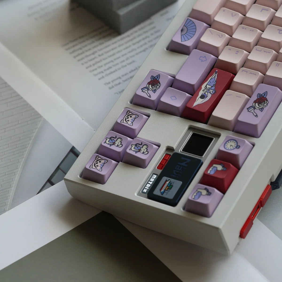 Detailed texture view of Wonderland Cherry Keycap Set Enchanting artisan design