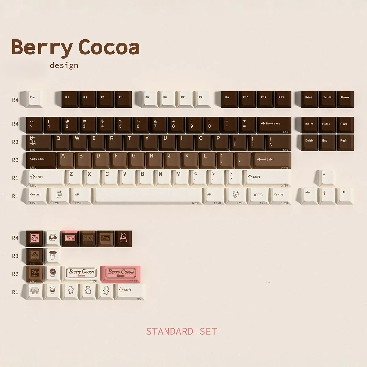Styled shot of the Berry Cocoa PBT keycaps with a cozy background, enhancing the theme.