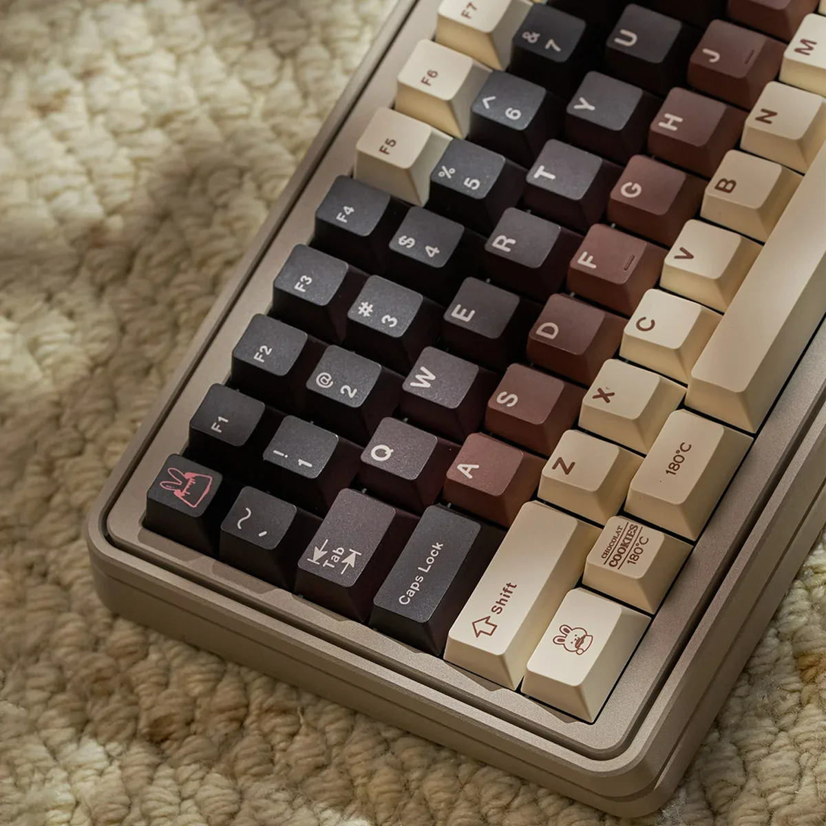 Overhead shot of the Berry Cocoa Keycap Set layout, emphasizing the full set and Cherry profile.