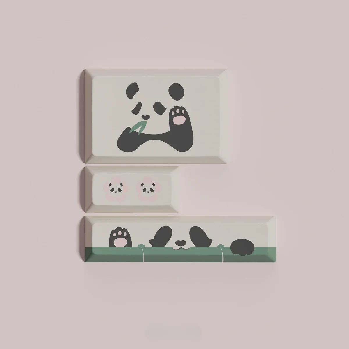 Panda PBT Keycap Set showcasing unique block art on various keys