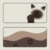 Boba & Siamese Cat Desk Mat on desk with cozy setup