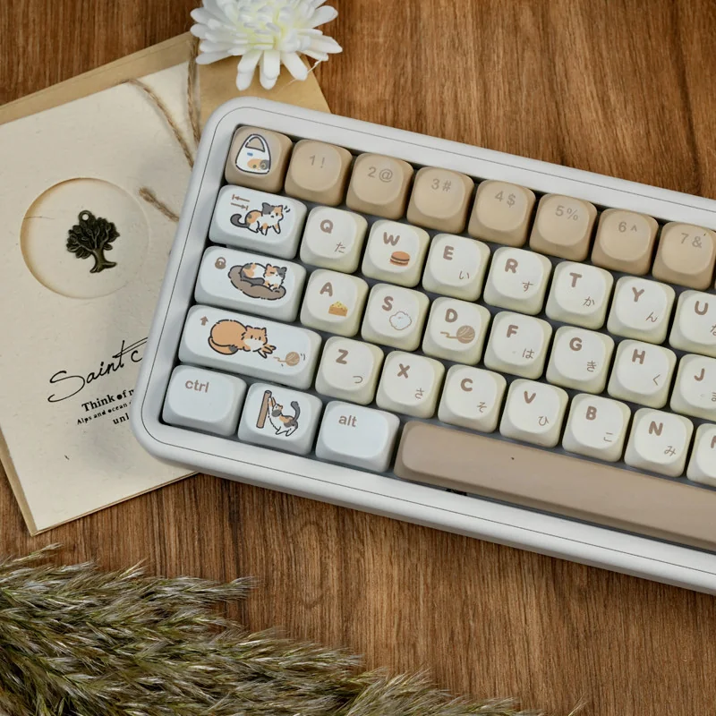 Whimsical Cheeseburger Cat MOA keycaps from an artistic angle